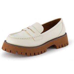 Women's Cream Loafers with Brown Sole